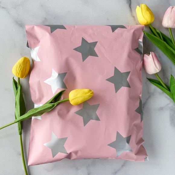 25 10X13 Pink Silver Star Poly Mailers CLEARANCE - Picture 4 of 5
